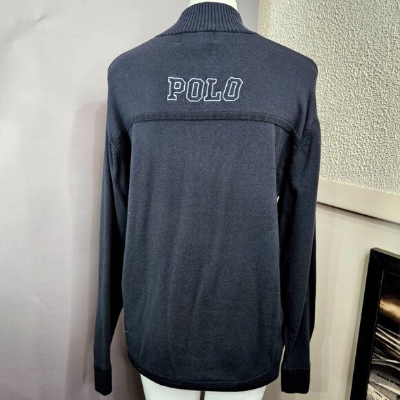 Mens Sweater Pullover Shirt 1/4 Zip M Navy Blue Big Pony Embroidered Long Sleeve - Picture 5 of 10